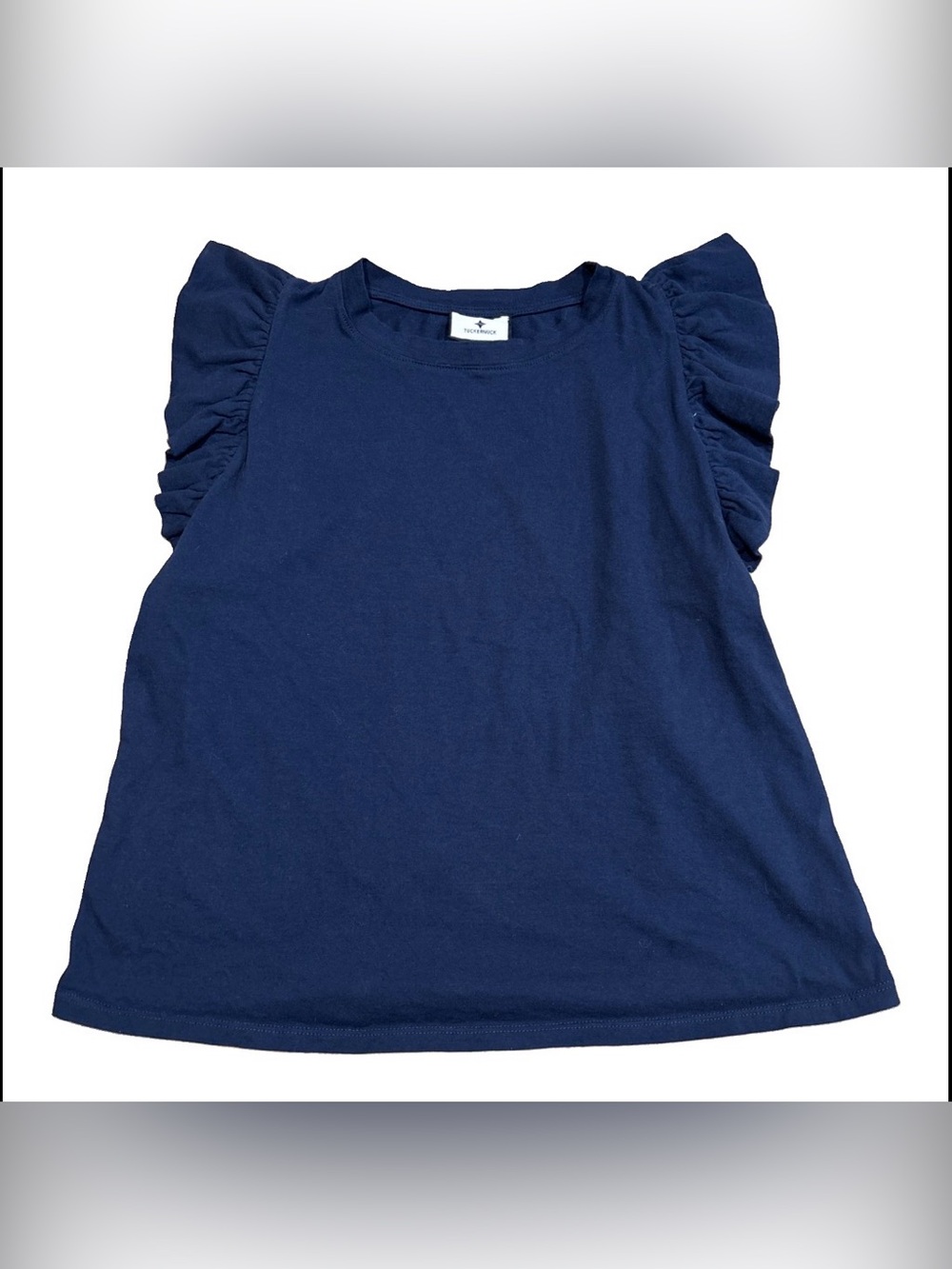 Tuckernuck Navy Blue Blouse With Flutter Sleeve Size Large